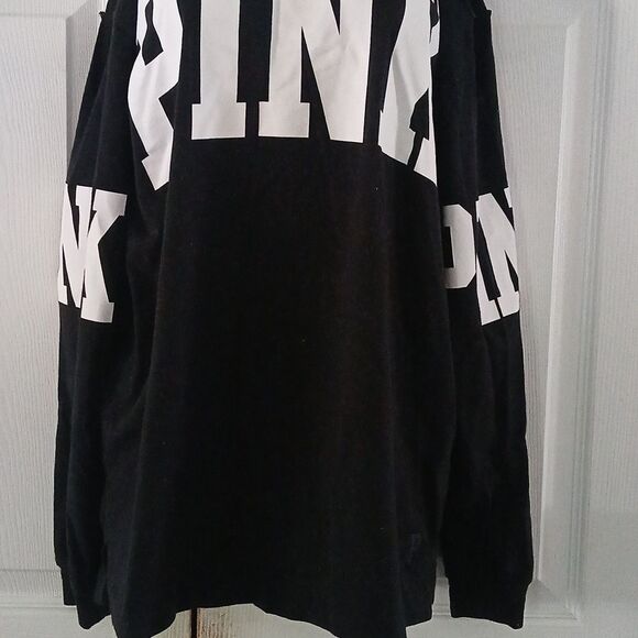 Pink Victoria's Secret black white long sleeve could shoulder t shirt Sz M - Picture 2 of 7